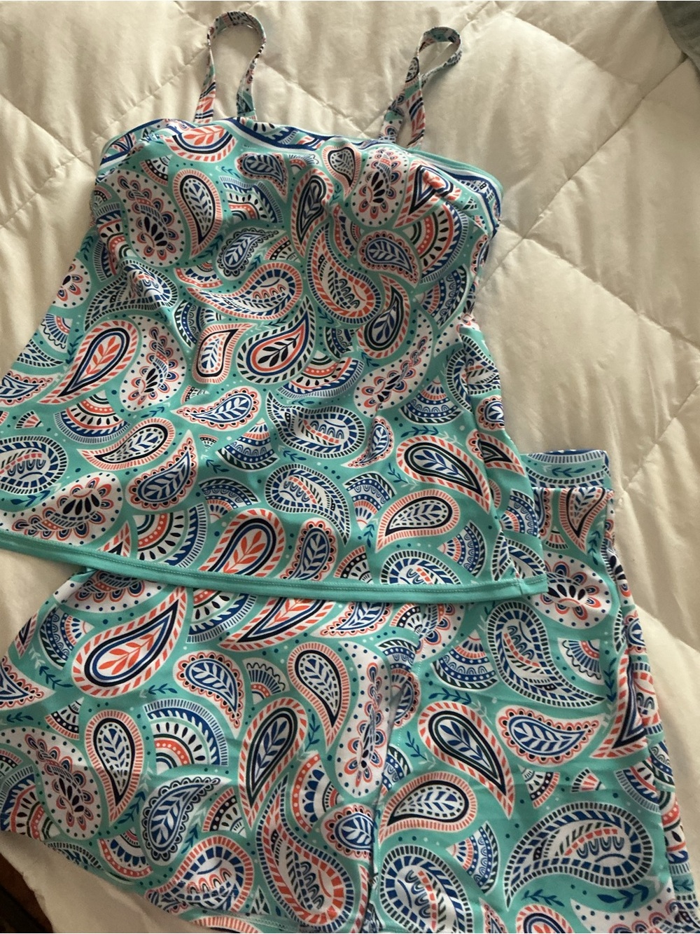 Turquoise Paisley Two-Piece Swim Set - Picture 5 of 15